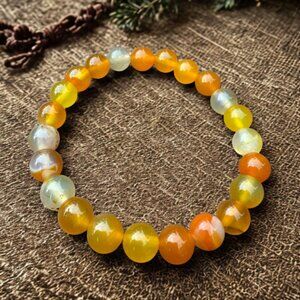 Orange Agate Beaded Stretch Bracelet 8MM | Crystal Healing Jewelry